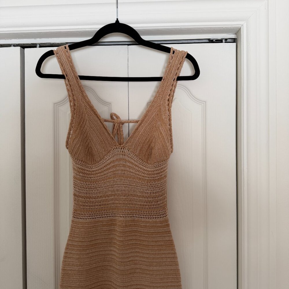 Beige Crochet Knit Backless Maxi Dress - Picture 6 of 8